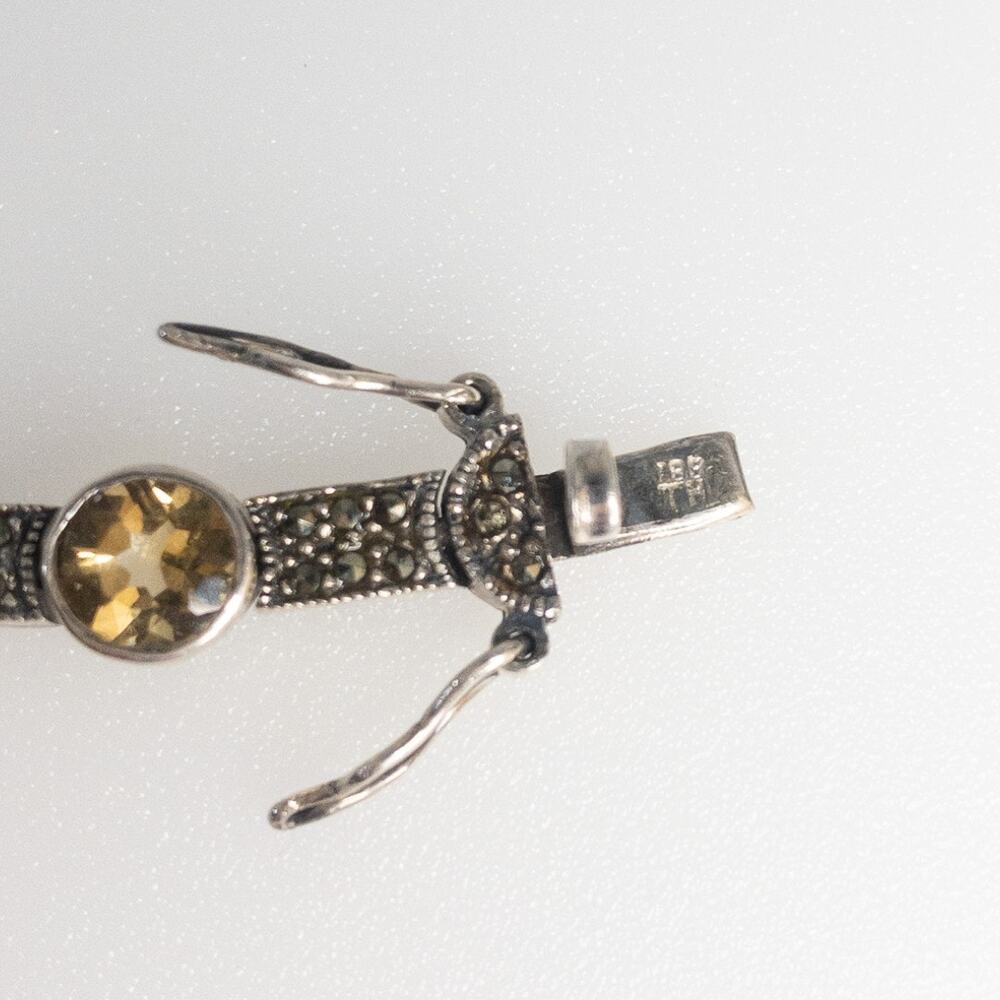 Sterling Silver Citrine Marcasite Bracelet 8” Thai 925 - Picture 7 of 11